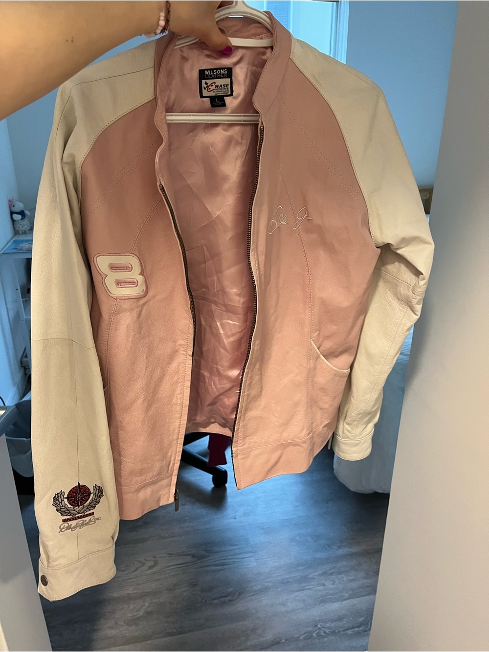 Wilsons Leather Pink and Cream Colorblock Women's Bomber Jacket